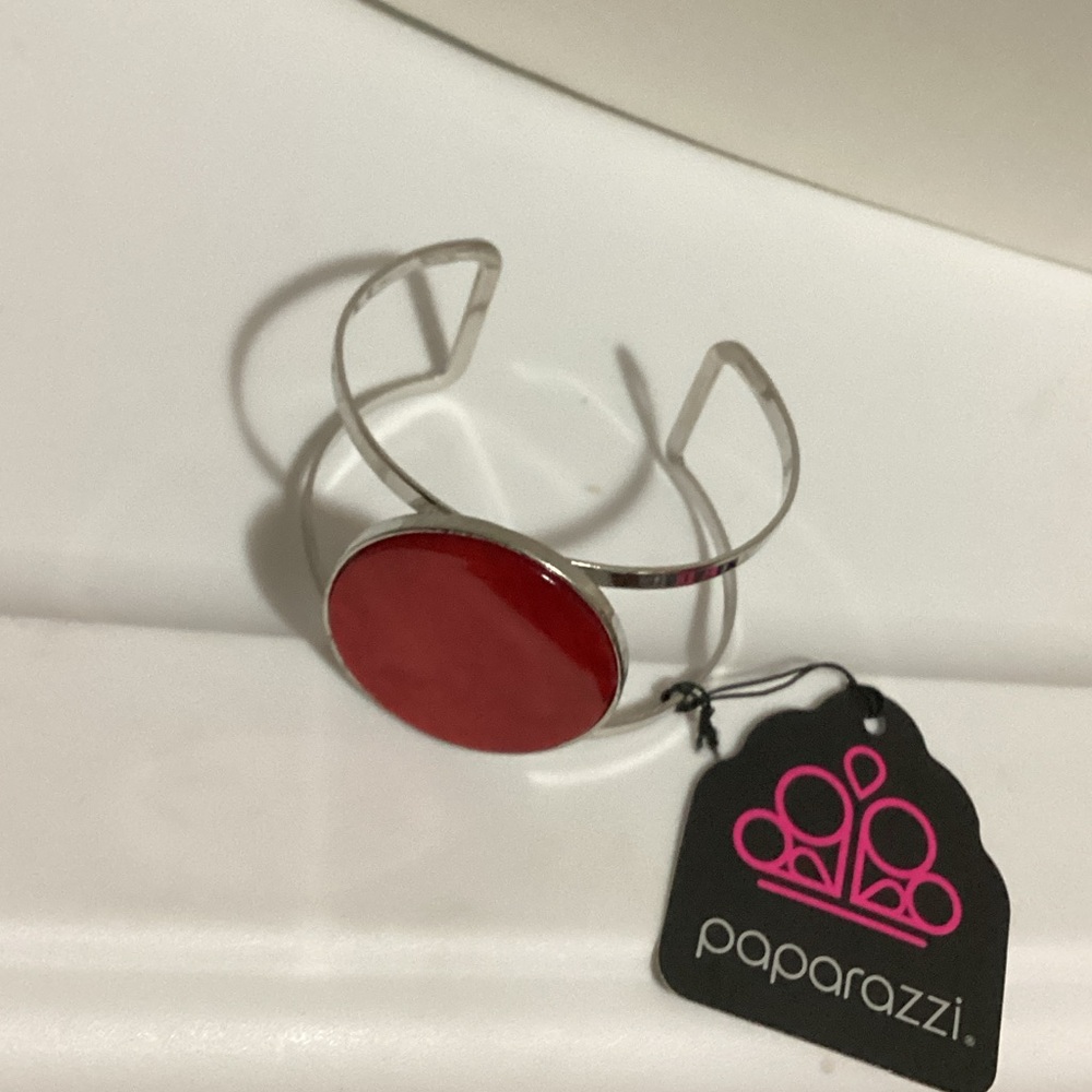 Paparazzi Silver Bracelet with Bold Red Circle